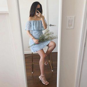Blue lace off shoulder mini dress